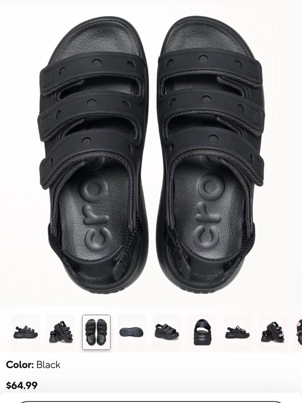CROCS Soho Sport- Black Triple-Strap Platform Sandals - Picture 2 of 6